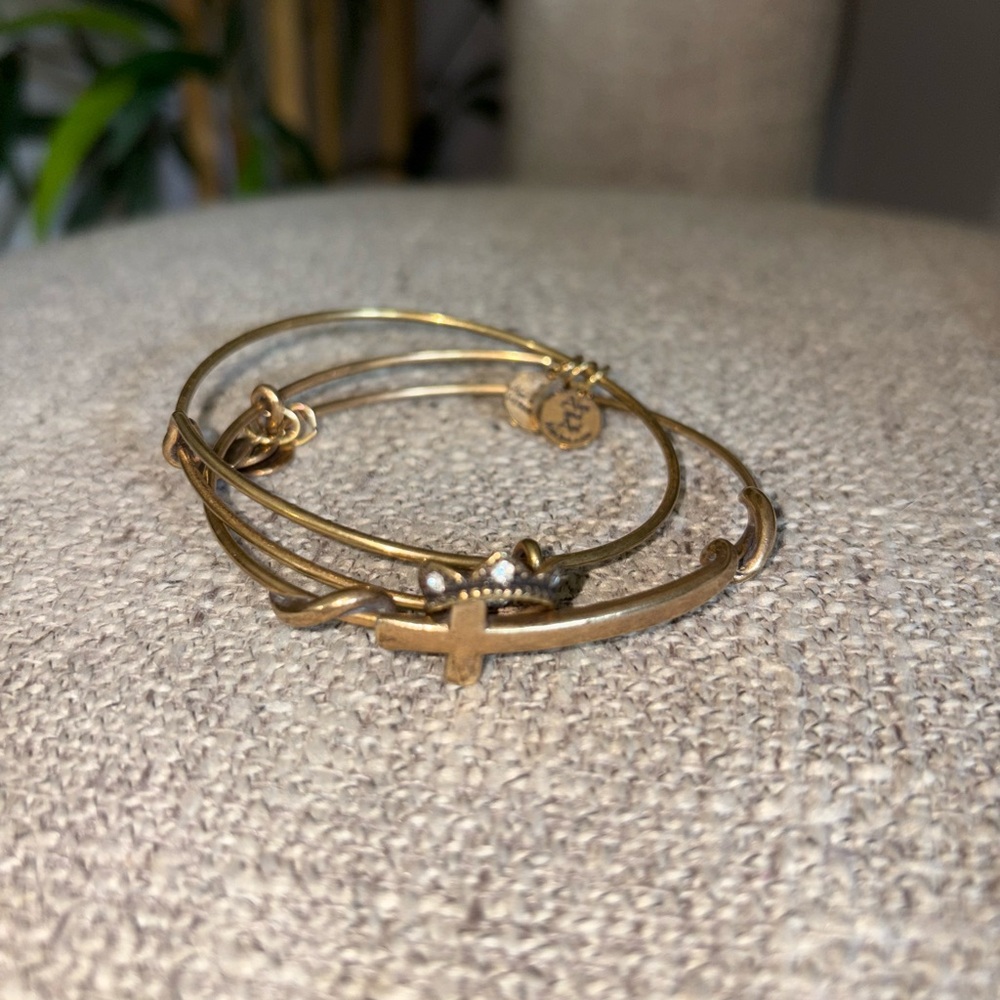 Two Alex and Ani Gold Minimalist Bracelet